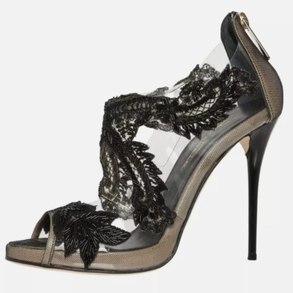 40/9❤️Made ITALY Oscar De La Renta Leather &PVC High Heels Platform Pumps